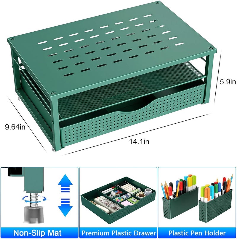 gianotter Desk Organizers and Accessories, Monitor Stand with Drawer and 2 Pen Holder, Desktop Organizer Suitable for Offices and Dormitories (Green) - Image 4